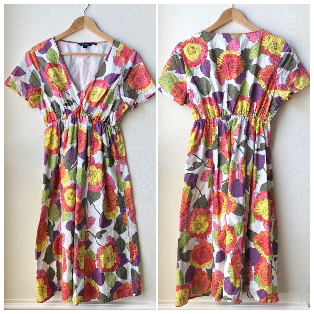 BODEN Floral Crinkle V Neck Cotton Dress - UK10/US 6